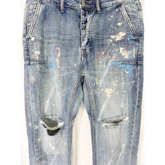 NWT One Teaspoon Mr Browns Distressed Jeans34R Blue Suede Paint Splatter - Picture 3 of 6